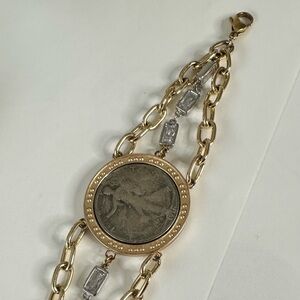 Gold Chain Bracelet with Coin Pendant